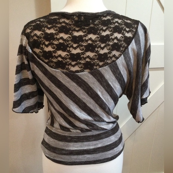 IZ Byer, Medium, Black and gray, short sleeve crew neck top with lace back - Picture 6 of 8